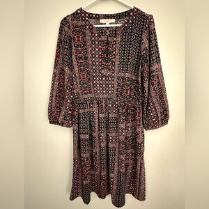 LOFT Black and Pink Geometric Long Sleeve Dress